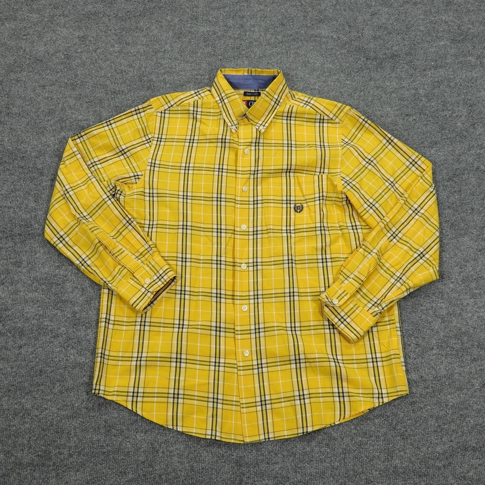 Chaps Shirt Mens Medium Yellow Plaid Long Sleeve Button Up Easy Care Regular Fit